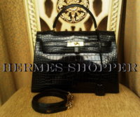 Hermes Kelly 32cm Shiny Crocodile Porosus in Black color Gold hardware second IDR.100,000,000,-.jpg