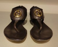 $389 GUCCI 1973 Brown Leather Thong Sandal with Antique Gold GG Detail 1.jpg
