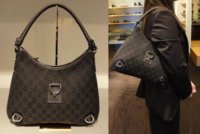 $329 Abbey Small Brown Denim GG Monogram Hobo.JPG