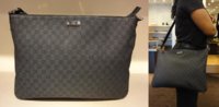 $229 Medium Black Denim GG Monogram Flat Messenger.JPG