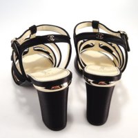 Chanel Pearl Satin Bow Strappy Logo Heels Sandals Runway 37 5 7 5 778 Black Formal Shoes--8753_2.jpg