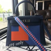 We love Hermes - Sangle Cavale 25 mm/70cm(PHW bag strap SOLD bleu