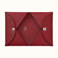 Hermès Framboise and Rouge Chèvre Calvi Card Case - Ann's Fabulous