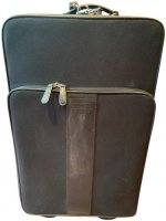 coach-roller-carry-on-luggage-black-leather-and-nylon-weekendtravel-bag J3L-5955 front suitcase.jpg