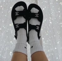 CHANEL Dad Sandals Black Mixed Fibre CC Crystals Silver Hardware Size –  AYAINLOVE CURATED LUXURIES