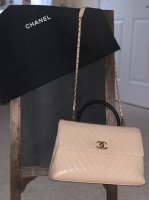 Chanel Coco Handle/Top Handle 20P Beige Chevron Caviar with light gold  hardware