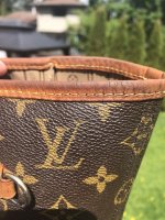 Our Bag Specialist replacing Vachetta Leather trimming for a Louis Vuitton  Neverfull - by hand. Check out those beautiful new Vachetta…