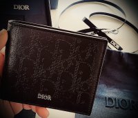Compact Wallet Black Dior Oblique Galaxy Leather