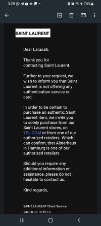 Do YSL not do authentication card anymore ?