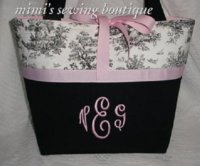 mimis black toile baby pink tote.jpg