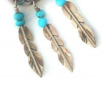 hoolala vintage red indian turquoise and sterling silver feather earrings.jpg