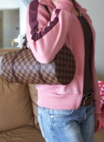 Damier Papillon closer pic strap through strap on shoulder.jpg