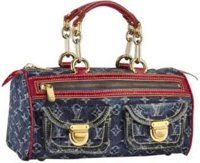 louis vuitton denim bag red handles