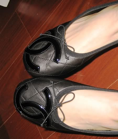Chanel Black Quilted Leather CC Ligne Cambon Ballet Flats Size 37