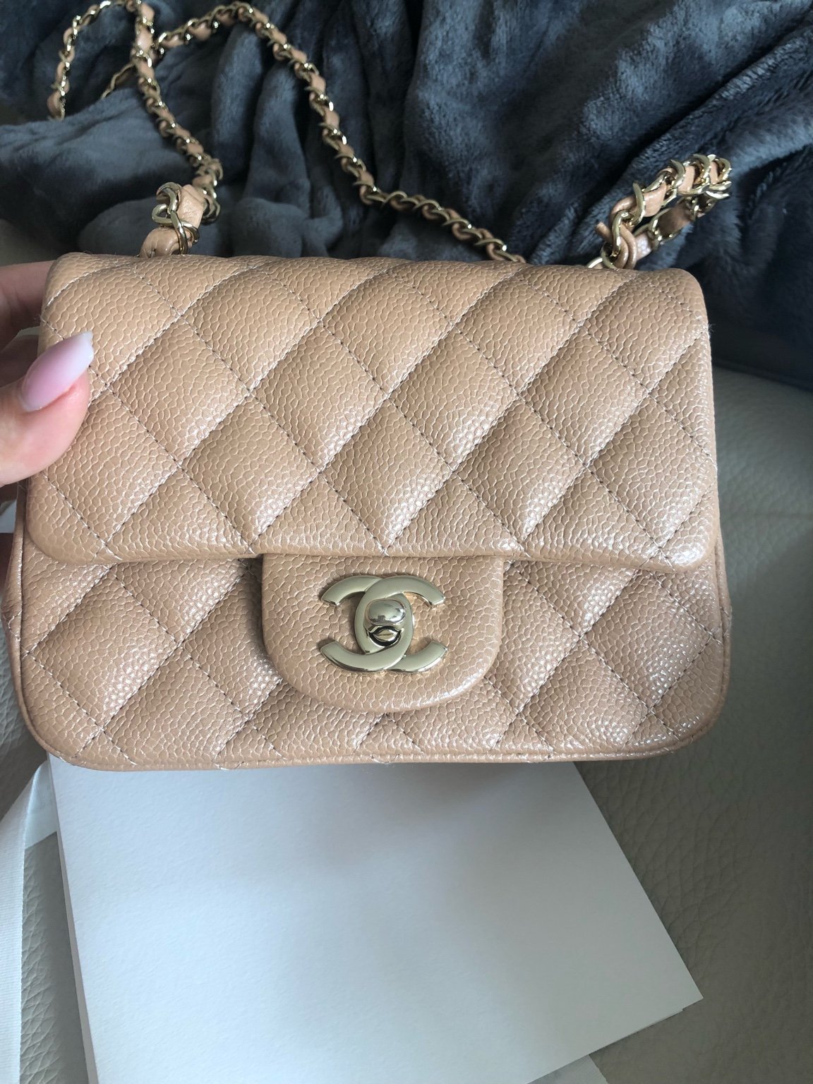 CHANEL 18S Iridescent Dark Beige Caviar Rectangular Mini Flap Bag Brus –  Jemeryluxury