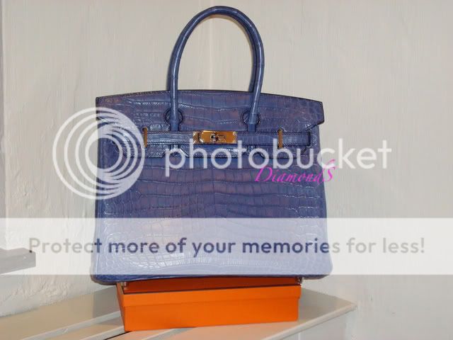 Hermes 30cm Shiny Blue Brighton Porosus Crocodile Birkin Bag