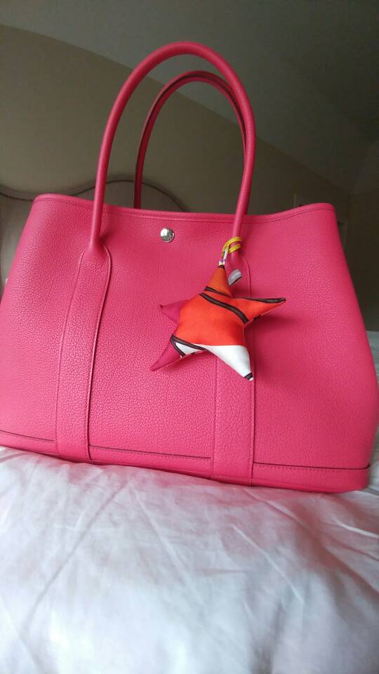 Hermes Garden Party GP 30 in Rouge Canvas and Bouganvilla Leather